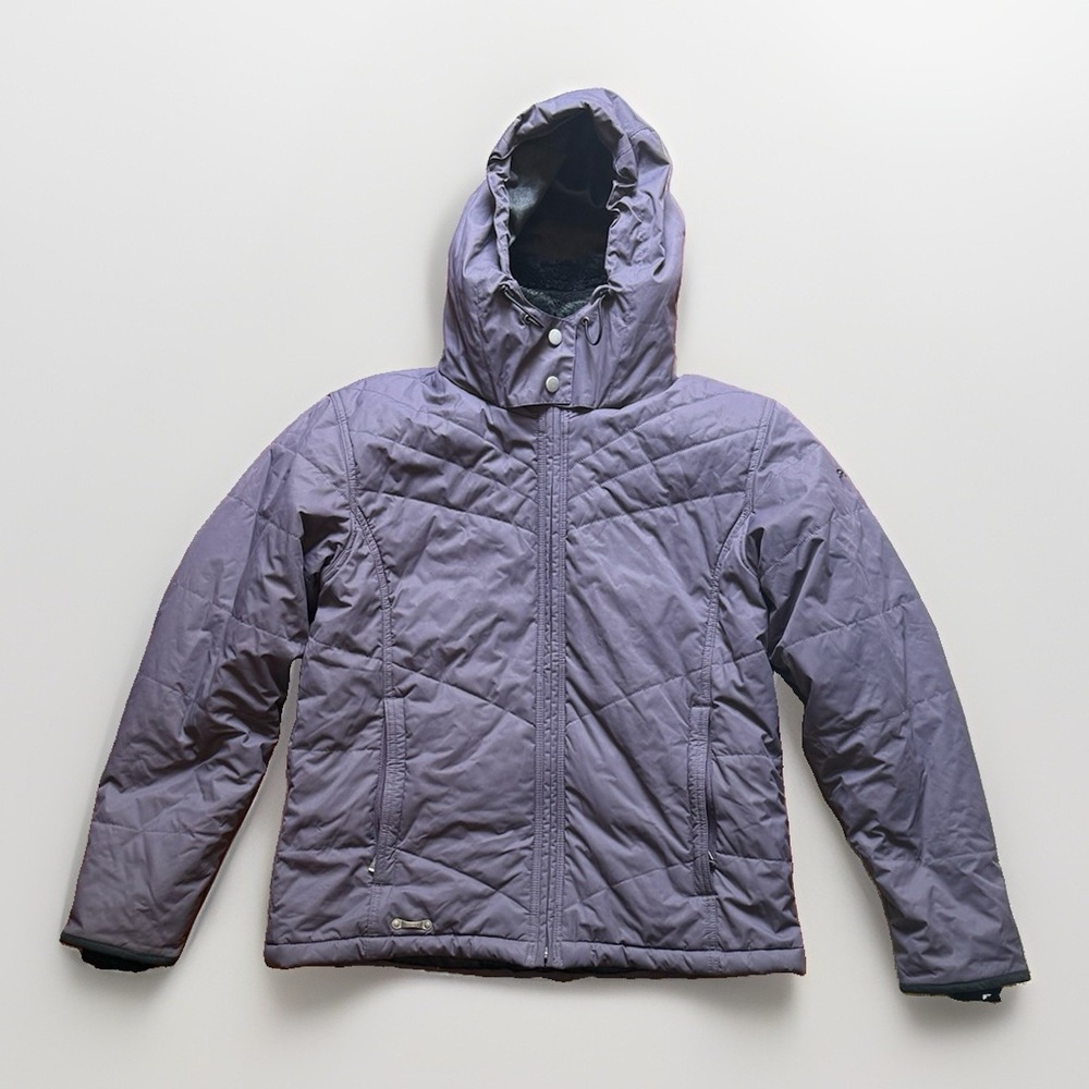 Spyder Women's Ski Jacket Medium Purple Quilted Hooded Insulated Fleece Lined